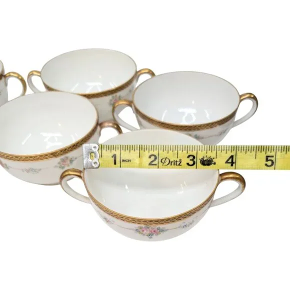 Antique Noritake M Bouillon Cup LOT OF 6 Roses Gold Encrusted N224 Double Handle